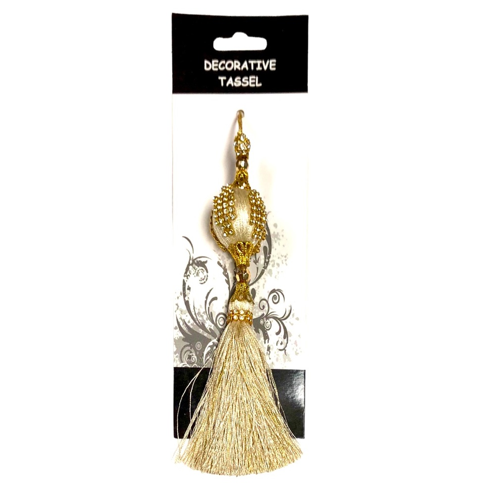 Hofburg Interiors Glass Beaded Tassel, Ivory & Gold - Picture 2 of 4